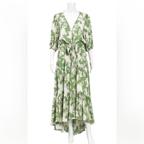 KIVARI Yara Floral Apple Green Tie Front Maxi Dress NWT - Picture 12 of 16